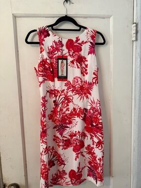 Mario Serrani White Midi Dress with Red Floral Print